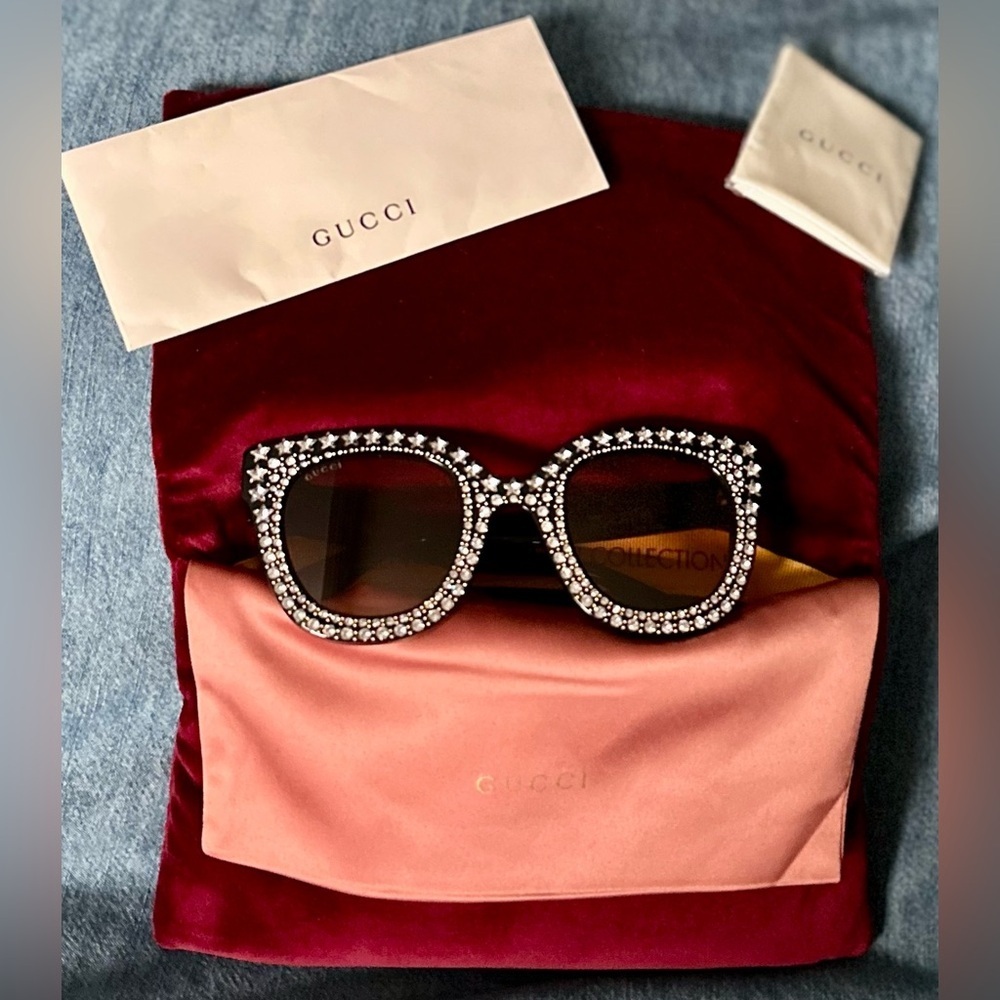 RARE Gucci Crystal Embellished Oversized Sunglasses NWT Designer Frames